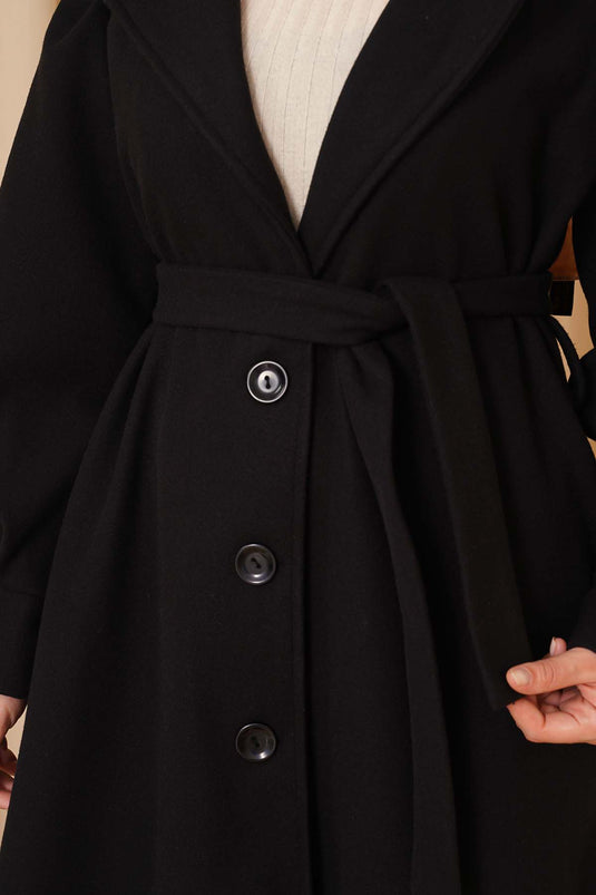 Balloon Sleeve Long Model Black Cashmere Coat