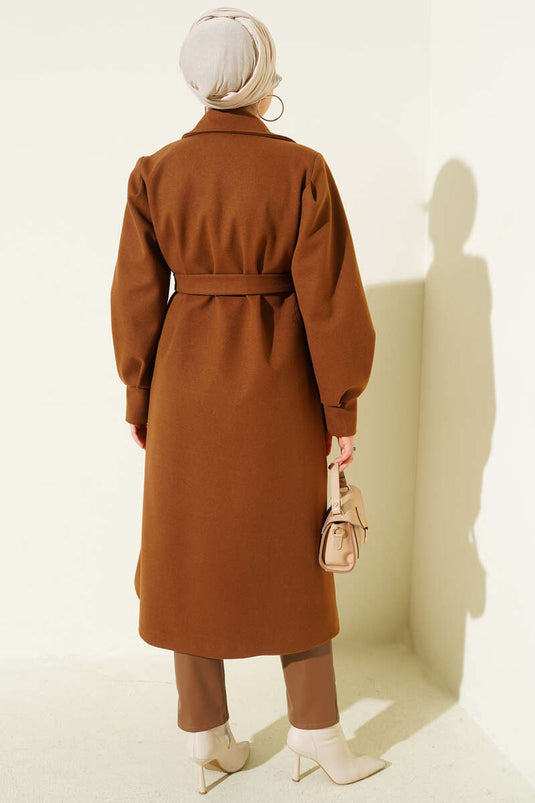 Balloon Sleeve Long Model Tan Cashmere Coat