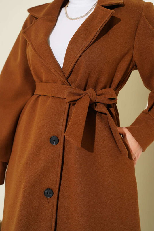 Balloon Sleeve Long Model Tan Cashmere Coat
