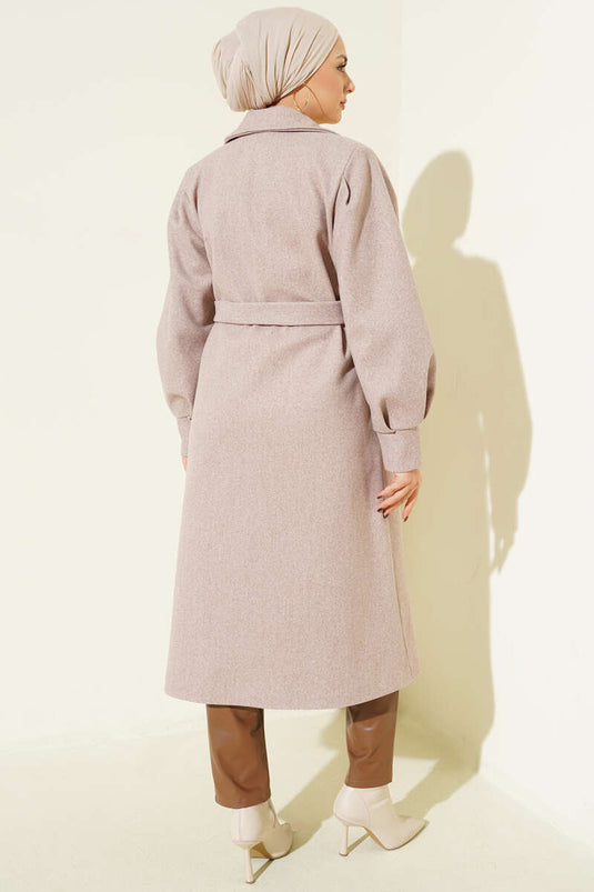 Manteau long en cachemire et vison à manches ballon