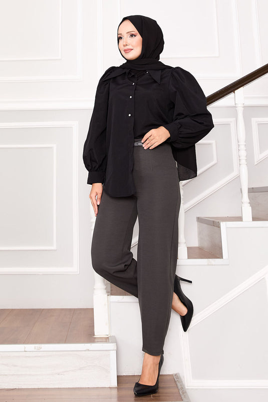 بنطلون واسع الساق لون أنثراسيت