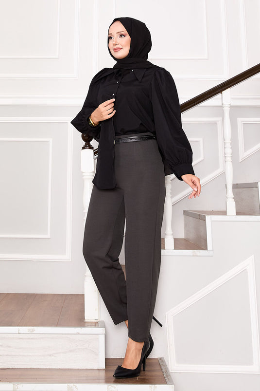 Balloon-Leg Trousers Anthracite