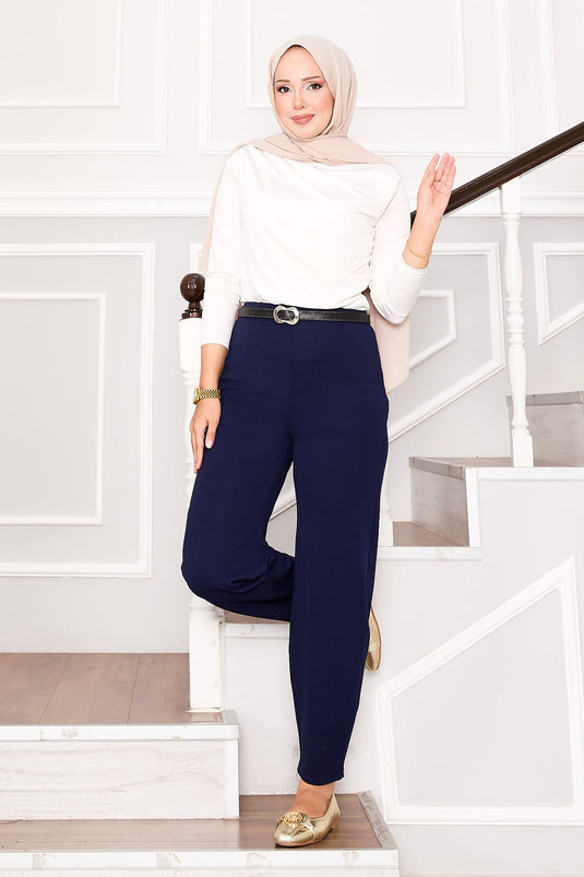 Balloon-Leg Trousers Navy Blue