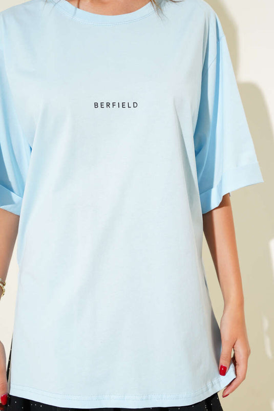 Barfield Print T-shirt met dubbele mouwen, lichtblauw