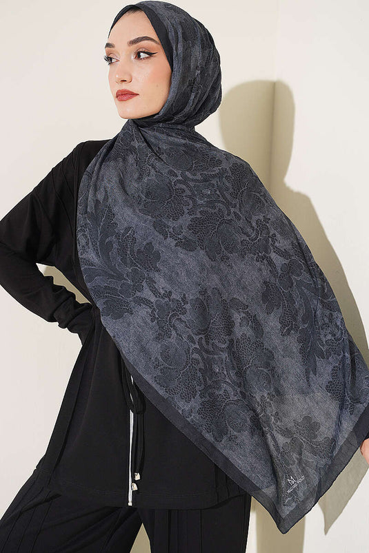 Écharpe En Bambou À Motif Baroque Anthracite