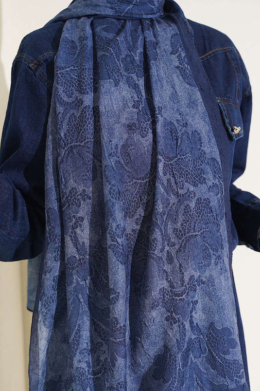 Écharpe En Bambou À Motif Baroque Bleu Marine