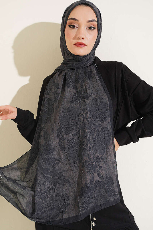 Écharpe En Bambou À Motif Baroque Noir