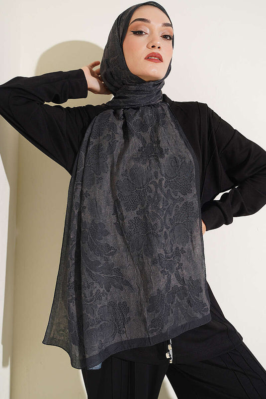 Écharpe En Bambou À Motif Baroque Noir
