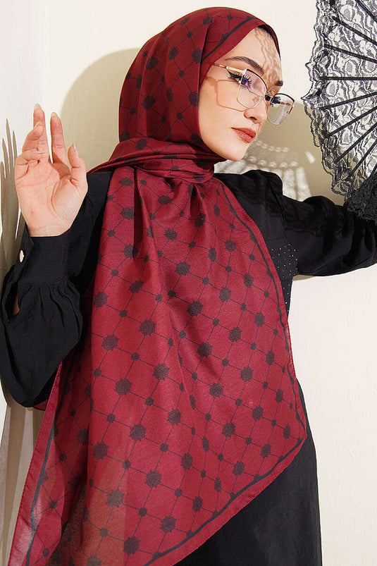 وشاح ناعم بنقشة باروك باللون البوردو