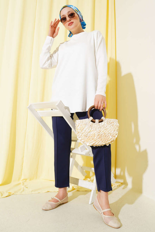 Basic Alt Dikişsiz Tunik Beyaz