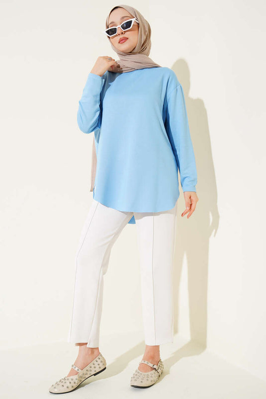 Basic Alt Dikişsiz Tunik Mavi