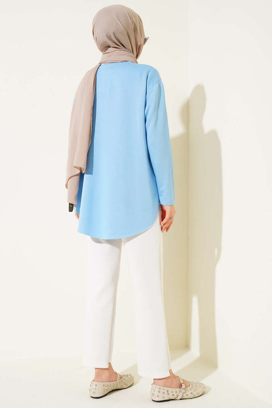 Basic Alt Dikişsiz Tunik Mavi