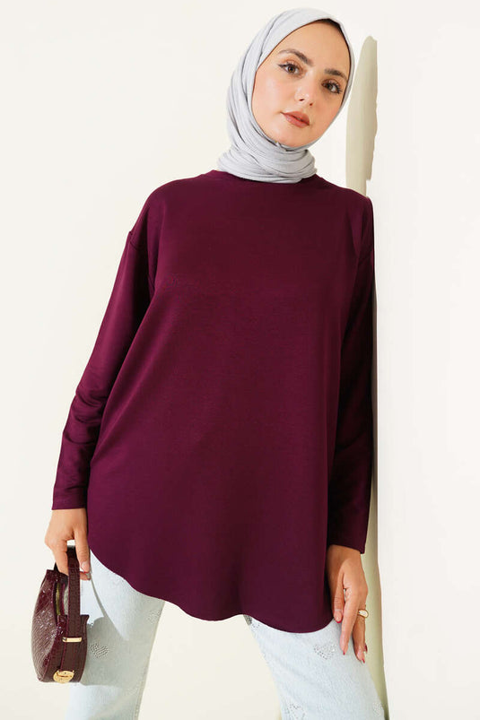 أساسي سفلي بدون خياطة تونيك برغندي