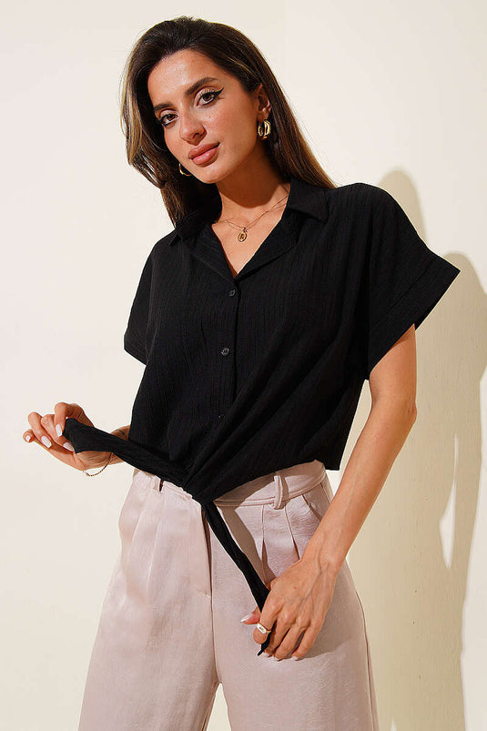 Basic Tie-Front Shirt Black