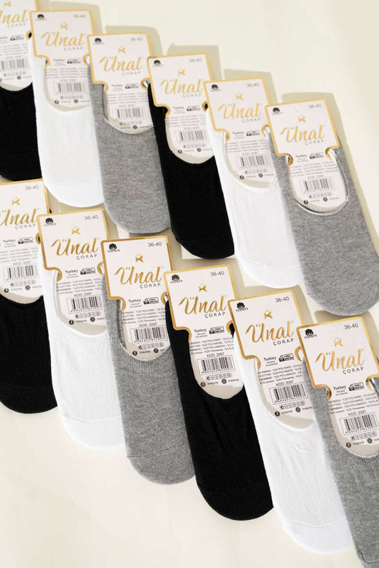 Basic Damen-Ballerinasocken, 12er-Pack, verschiedene Farben 1