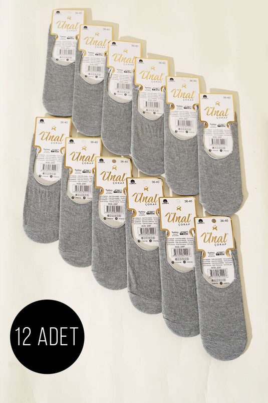 Basic Damen-Ballerinasocken, 12er-Pack, Grau