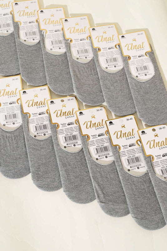 Basic Damen-Ballerinasocken, 12er-Pack, Grau