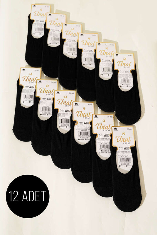 Basic Damen-Ballerinasocken, 12er-Pack, Schwarz