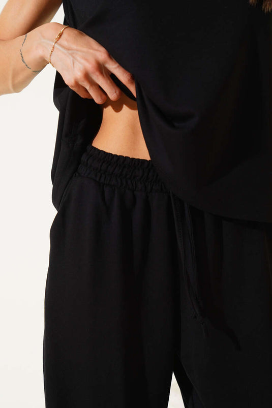 Basic Bel Lastikli Bluzlu İkili Takım Siyah