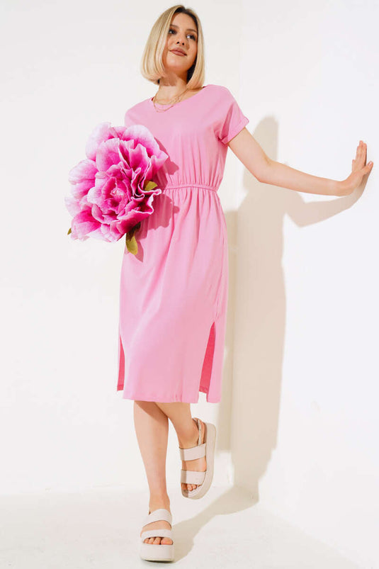 Robe rose basique à taille élastique