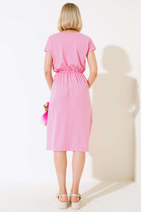 Robe rose basique à taille élastique
