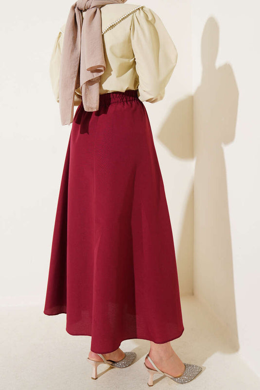 Basic Elastic Waist Skirt, Burgundy