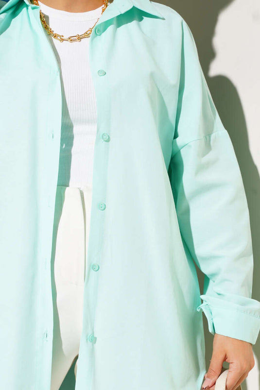 Basic Bilek Düğmeli Gömlek Mint
