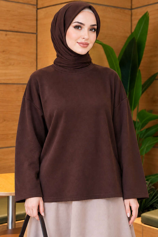 Basic Coffee Crew Neck Blouse
