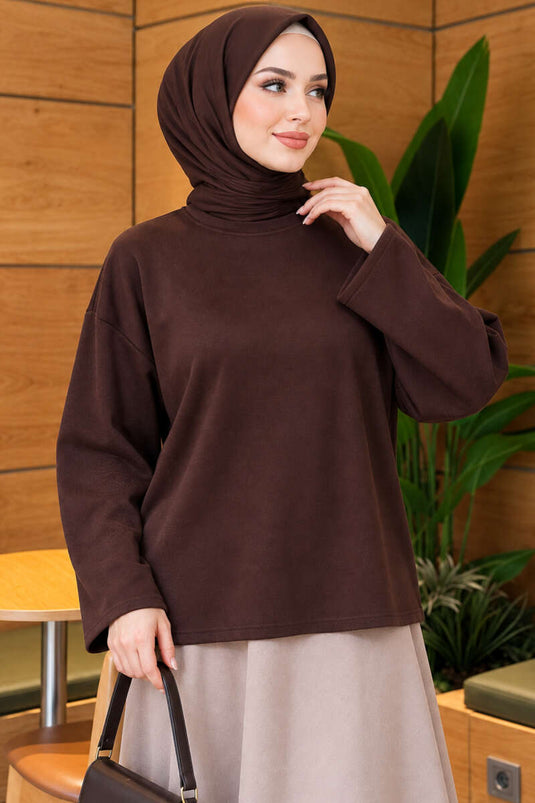 Basic Coffee Crew Neck Blouse