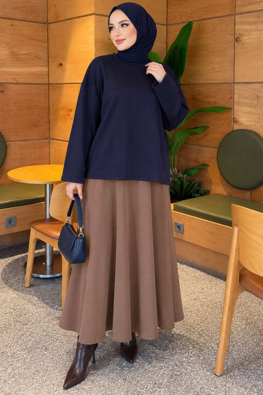 Basic Navy Blue Crew Neck Blouse