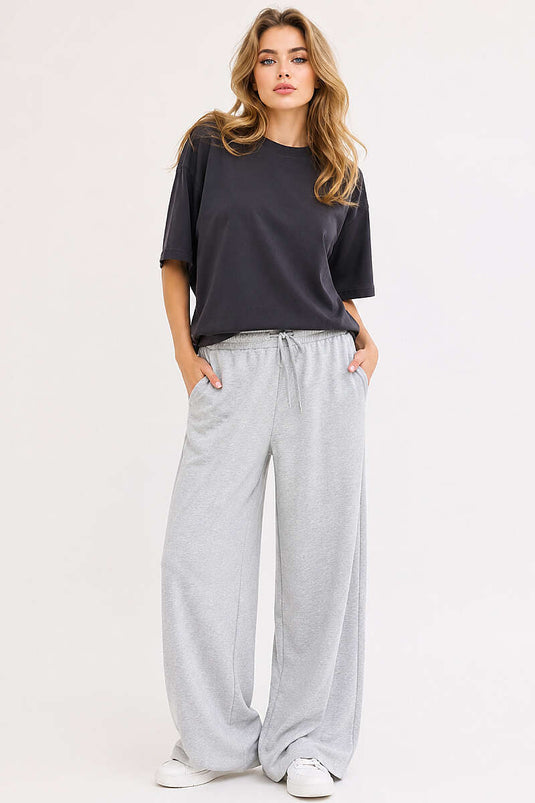 Basic Bisiklet Yaka Detaylı T-shirt Füme