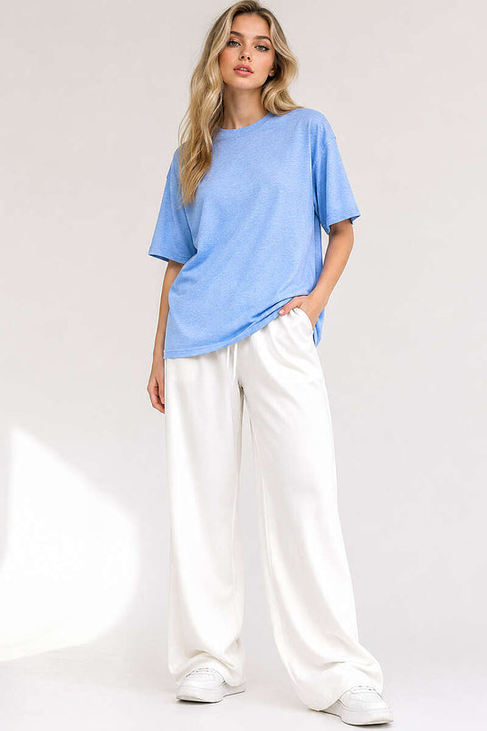 Basic Bisiklet Yaka Detaylı T-shirt Mavi