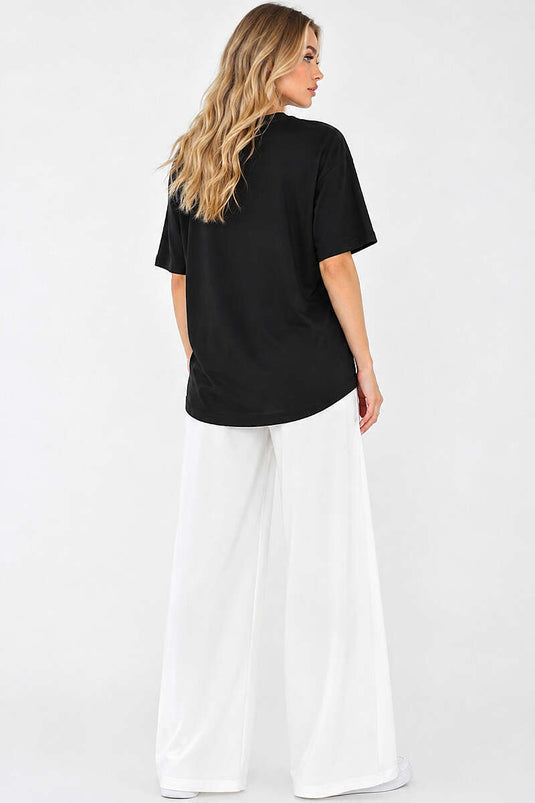 Basic Bisiklet Yaka Detaylı T-shirt Siyah