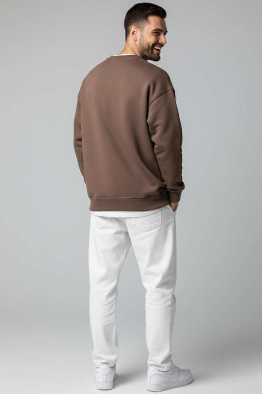 Sudadera básica de cuello redondo para hombre Capuchino