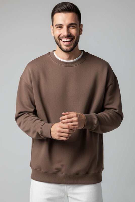 Sudadera básica de cuello redondo para hombre Capuchino
