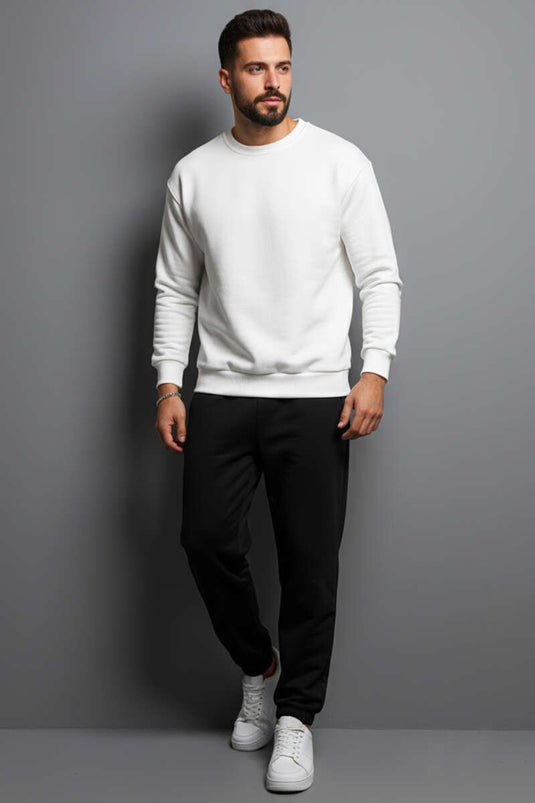 Basic Crew Neck Men's Sweatshirt, Ecru