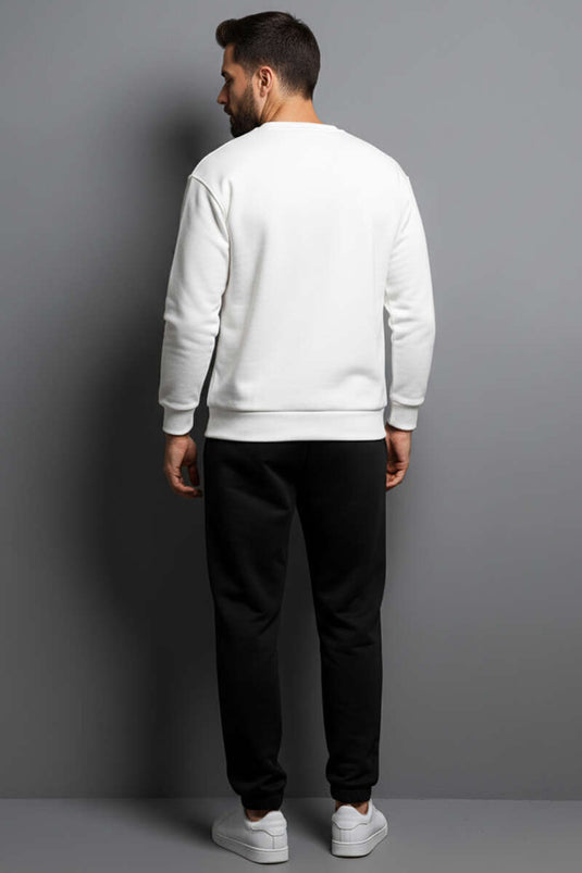 Basic Crew Neck Men's Sweatshirt, Ecru