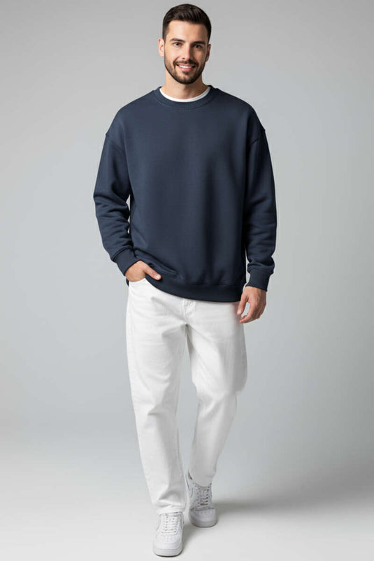 Sudadera básica de cuello redondo para hombre azul marino