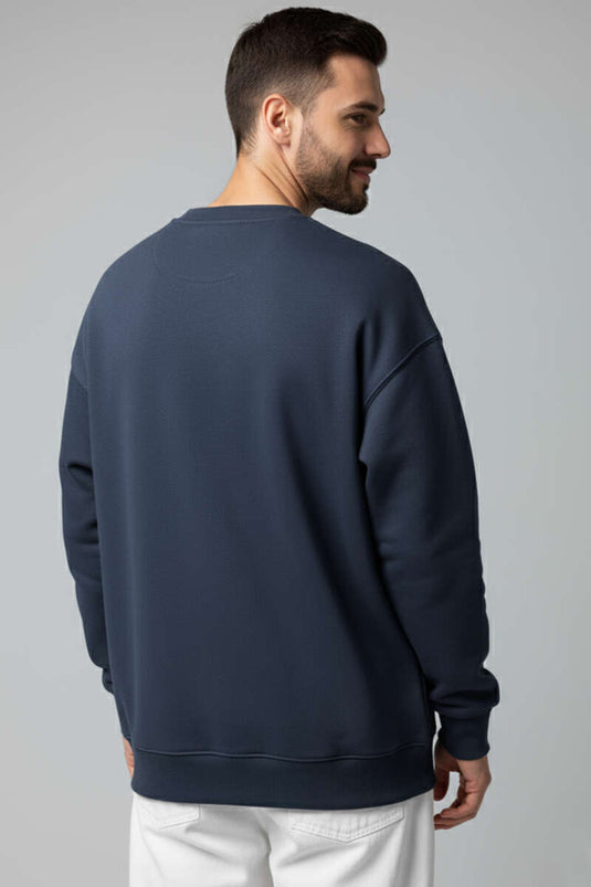 Sudadera básica de cuello redondo para hombre azul marino