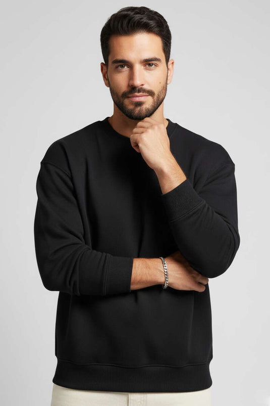 Basic Crew Neck Men's Sweatshirt Black