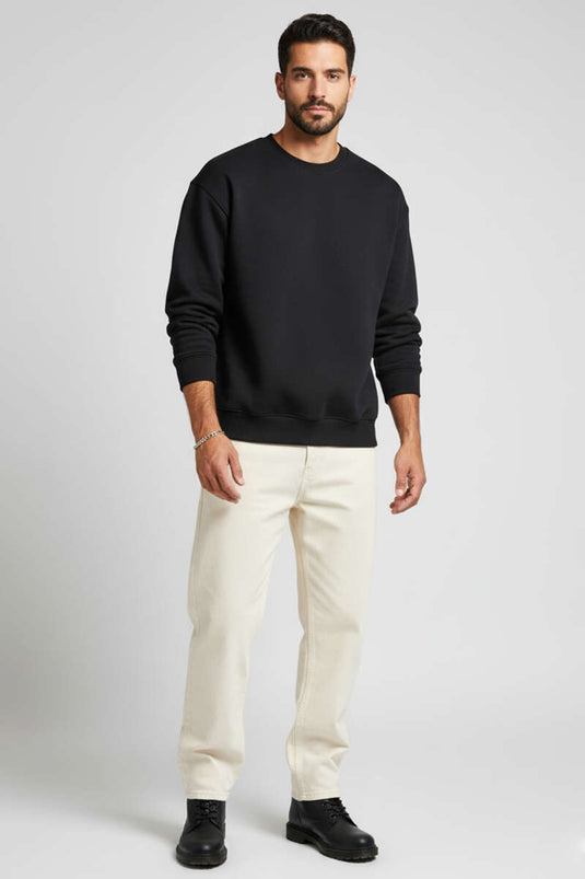 سويت شيرت رجالي أسود بياقة دائرية