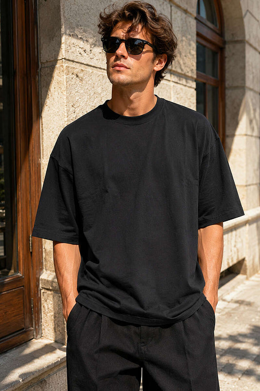 T-shirt oversize homme col rond basique noir