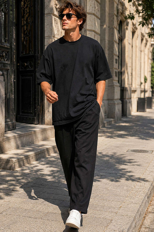 T-shirt oversize homme col rond basique noir