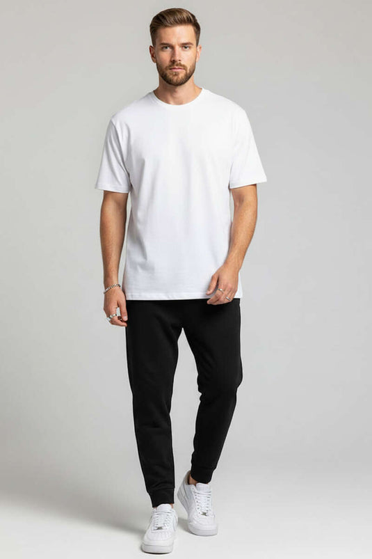 تيشيرت أبيض أساسي برقبة دائرية