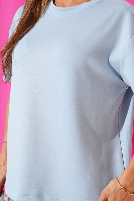 Basic Bisiklet Yaka T-shirt Mavi