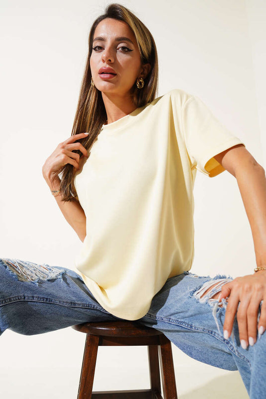 Basic Bisiklet Yaka T-shirt Sarı