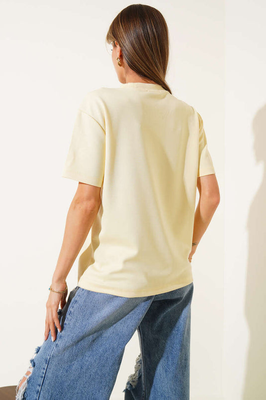 Basic Bisiklet Yaka T-shirt Sarı