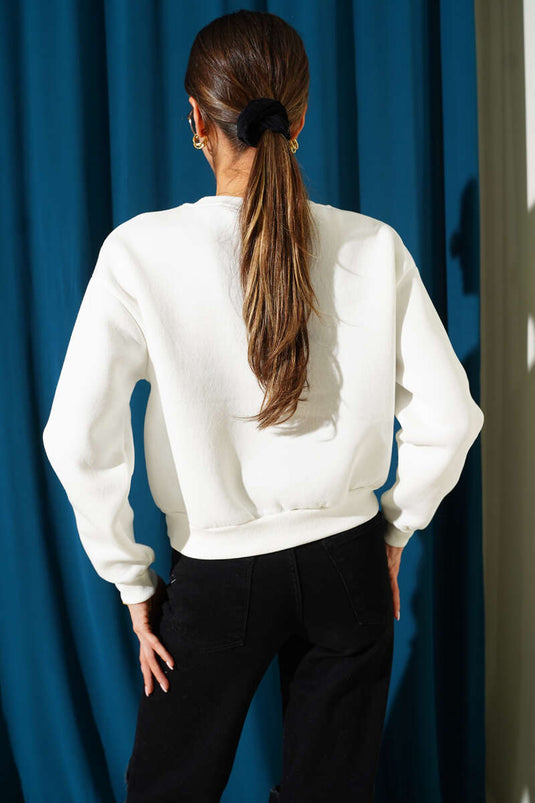 سويت شيرت أساسي برقبة دائرية وثلاثة أربطة، لون بيج