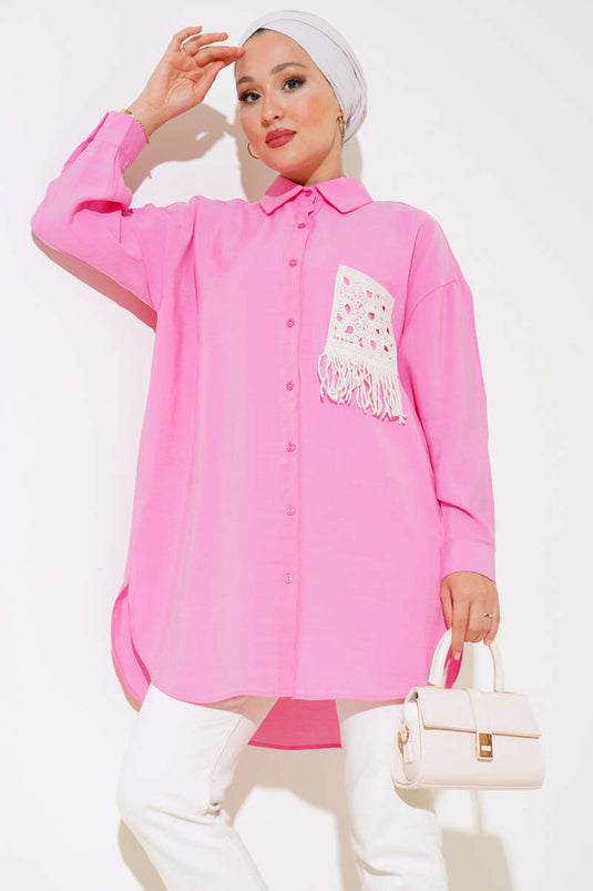 Chemise Tricotée Poche Basic Rose