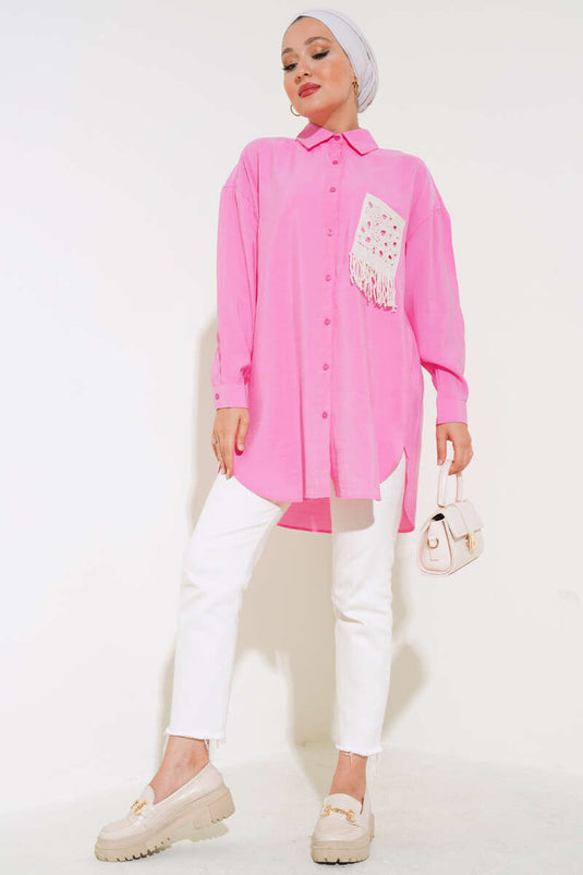 Chemise Tricotée Poche Basic Rose